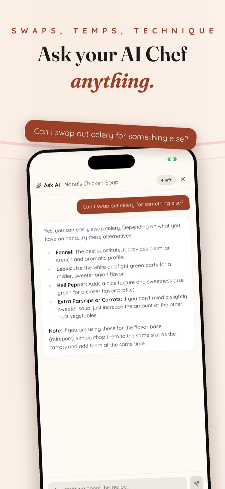 Mium AI Chef answering a cooking question about ingredient swaps
